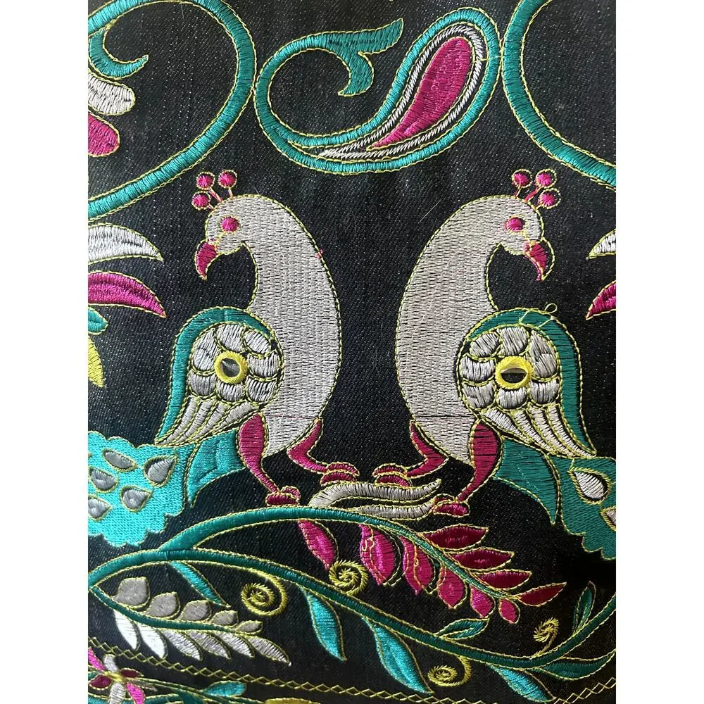 Embroidered Denim Tote Bag — 14x14, Boho/Artisan Style - Picture 7 of 8